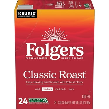 Folgers Classic Roast, Medium Roast Coffee, Keurig K Cup Pods, 24 Count Box