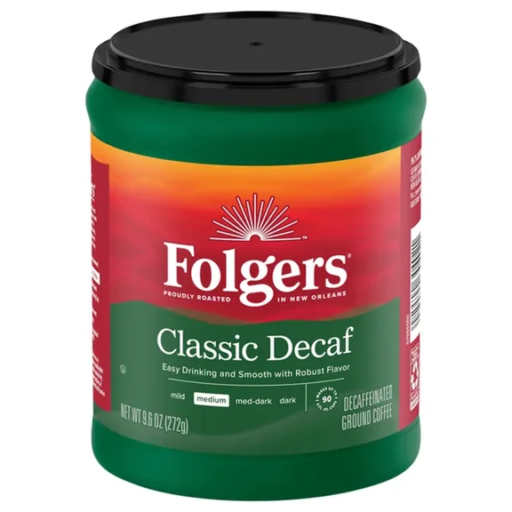 Folgers Coffee, Ground, Medium, Classic Decaf, Decaffeinated 9.6 oz Pack of 2