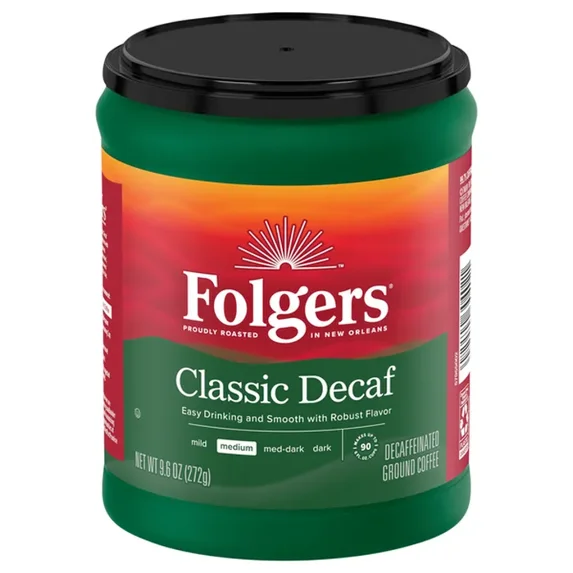 Folgers Coffee, Ground, Medium, Classic Decaf, Decaffeinated 9.6 oz Pack of 4