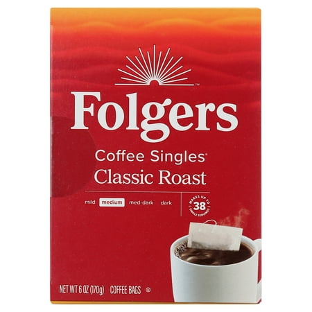 Folgers Coffee Singles Classic Roast Coffee Bags, 38 Count