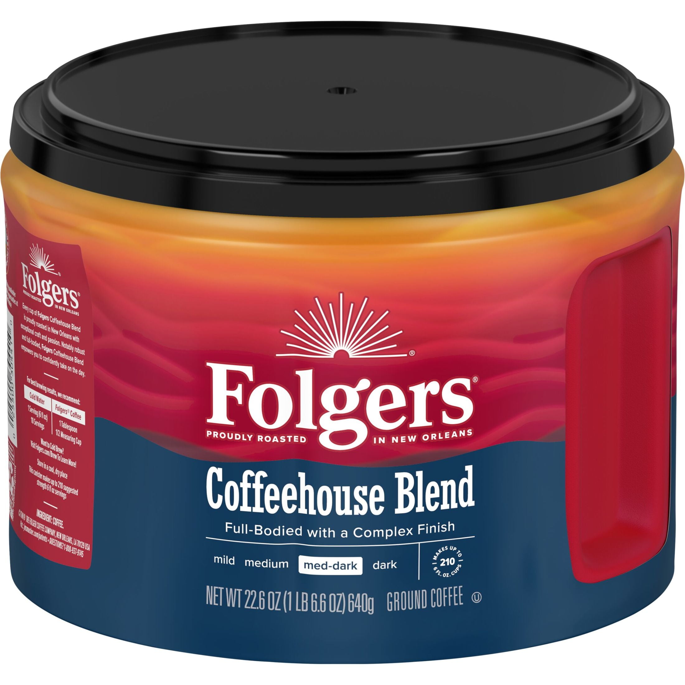 Folgers Coffeehouse Blend Ground Coffee, Medium Dark Roast, 22.6 oz Canister