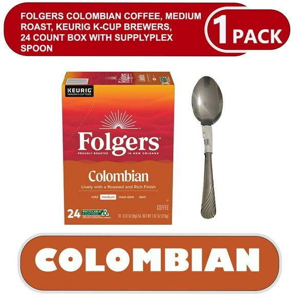 Folgers Colombian Coffee, Medium Roast, Keurig K-Cup Brewers, 24 Count Box with supplyplex spoon