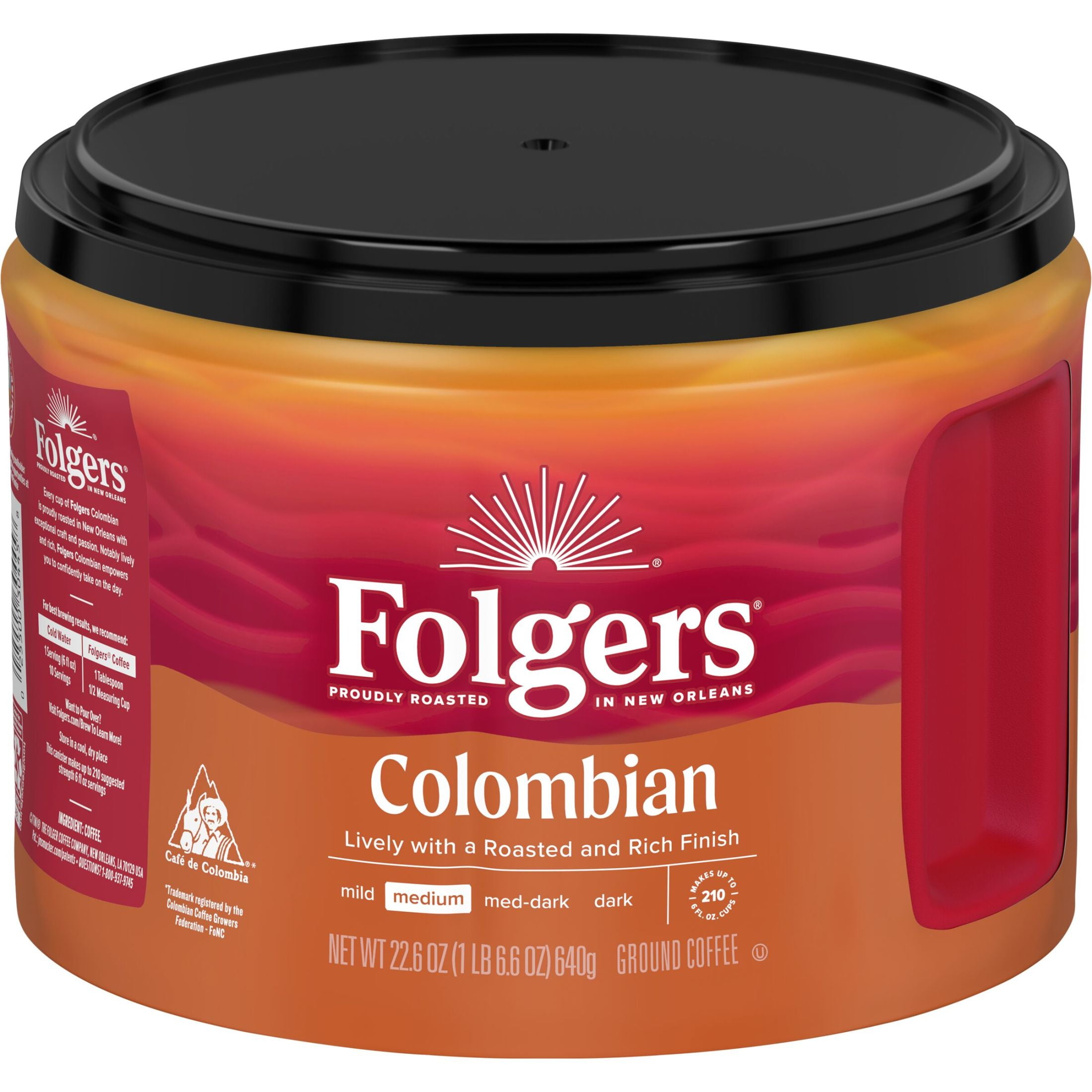 (4 pack) Folgers Colombian Ground Coffee, Medium Roast, 22.6 Ounce