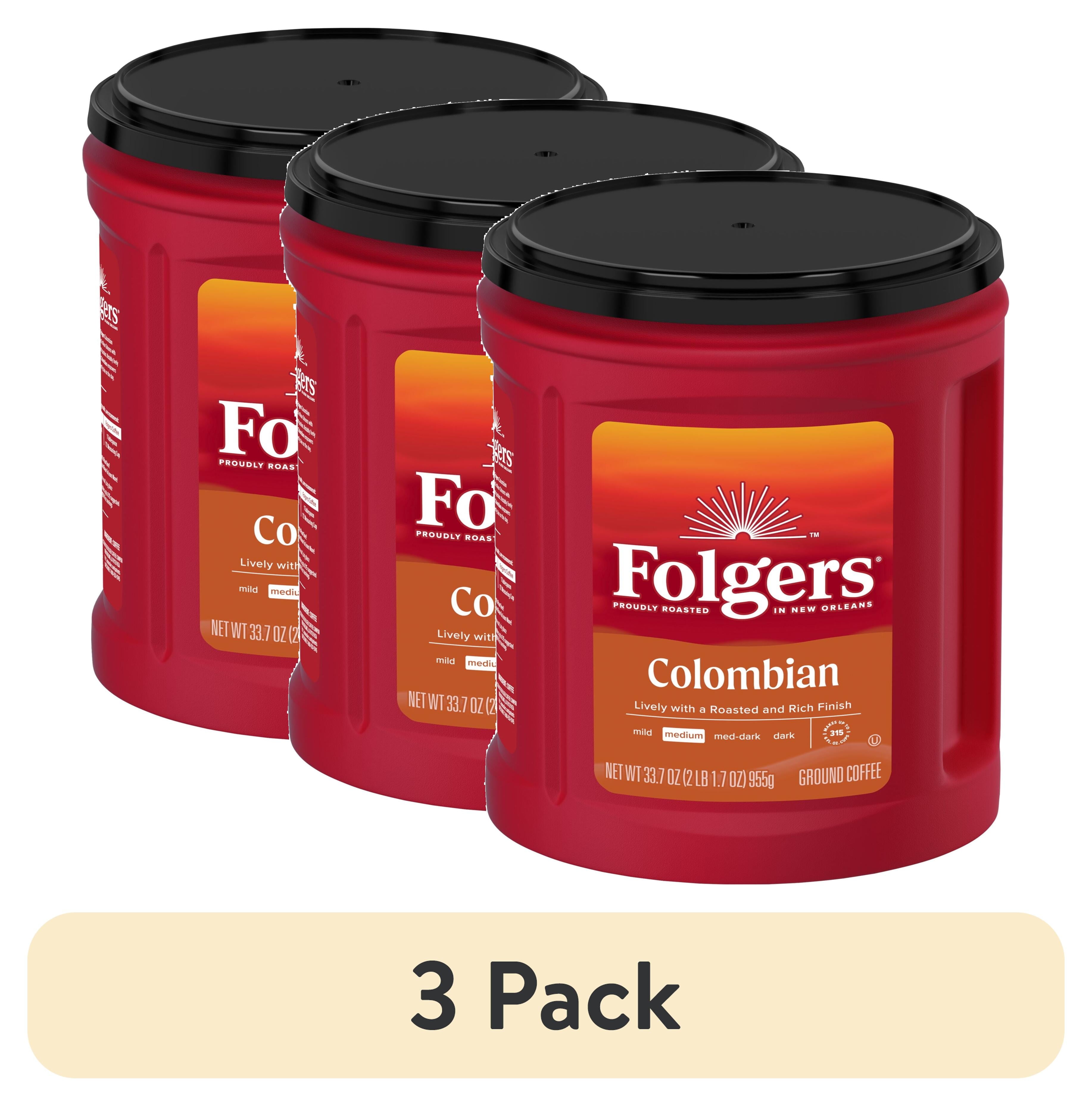 3 pack Folgers Colombian Ground Coffee Medium Roast 33.7 oz Canister Walmart Business Supplies