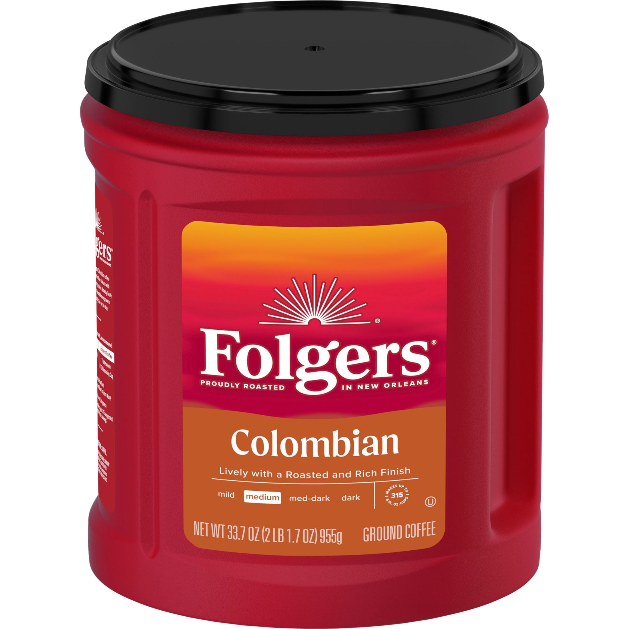 Folgers Colombian Ground Coffee, Medium Roast, 33.7 oz Canister