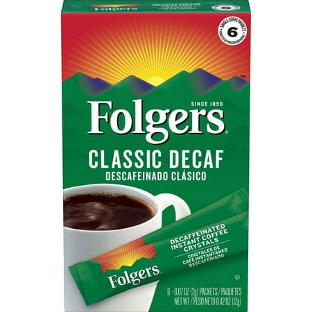 Folgers Decaf Classic Roast Instant Coffee Single-Serve Packets, 6 ct ( 6 BOXES, TOTAL 36 PACKETS)