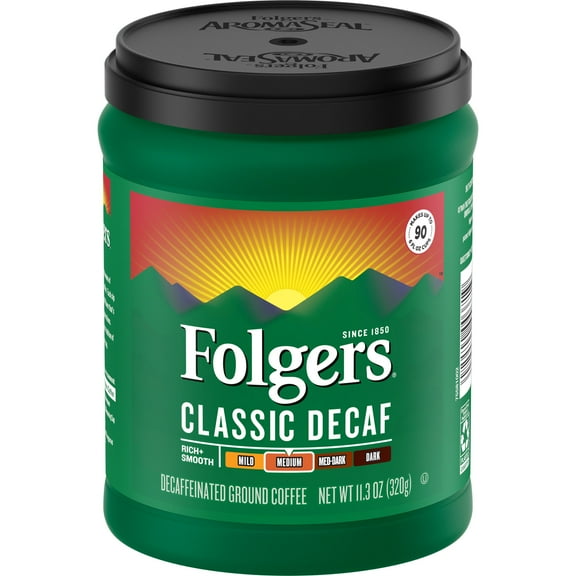 Folgers Decaf Coffee, Ground Coffee, Classic Medium Roast, 11.3 Ounce Canister