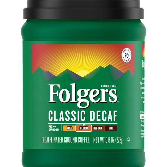 Folgers Decaf Ground Coffee, Medium Roast, 9.6 Oz. (Pack of 32)