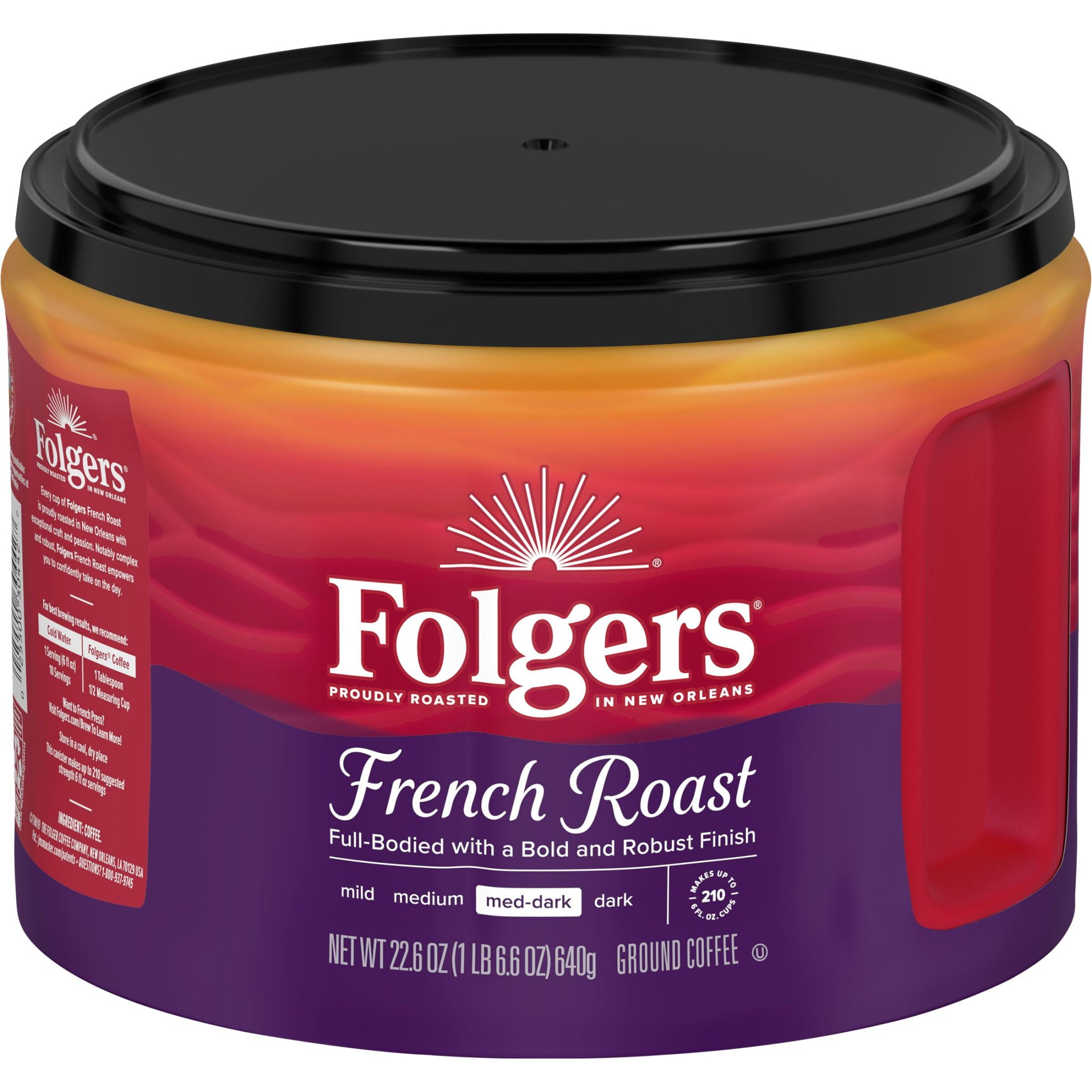 Folgers French Roast Ground Coffee, Medium Dark Roast, 22.6 oz Canister