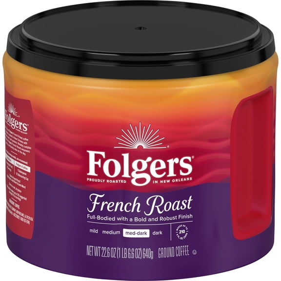 Folgers French Roast Ground Coffee, Medium Dark Roast, 22.6 oz Canister