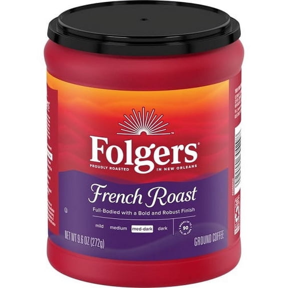 Folgers French Roast Ground Coffee, Medium-Dark Roast, 9.6 Ounce Canister