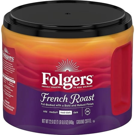 Folgers French Roast Medium-Dark Roast Ground Coffee, 22.6 Ounce Canister