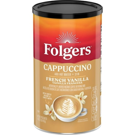 Folgers French Vanilla Flavored Cappuccino Mix, Instant Coffee Beverage, 16 oz Canister