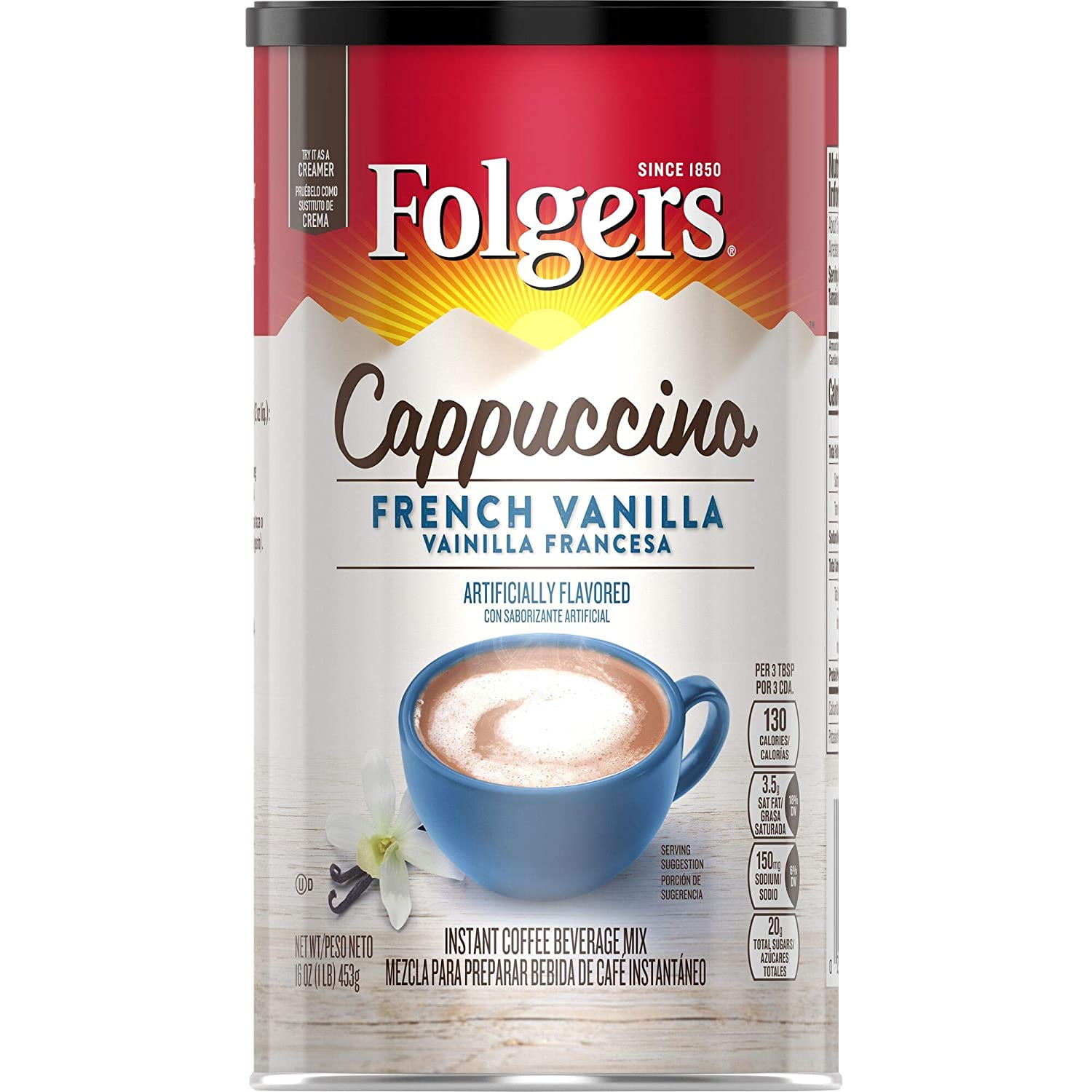 Folgers French Vanilla Flavored Cappuccino Mix, 16 Oz, Packaging May