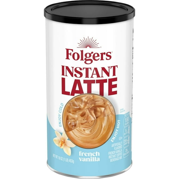 Folgers French Vanilla Instant Latte, Artificially Flavored Instant Coffee Beverage Mix, 16 oz Canister (3 Pack)
