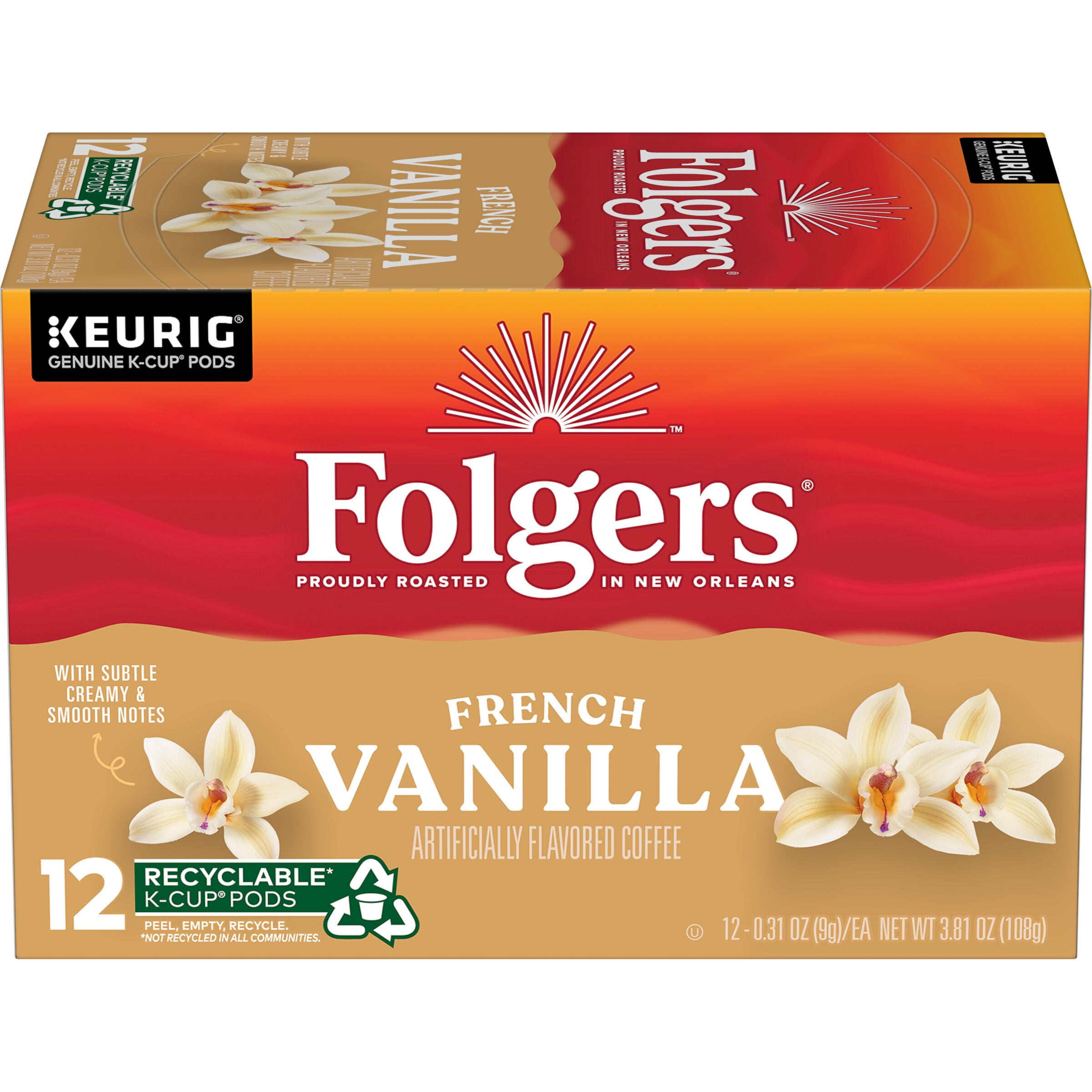Folgers Ground Coffee, Gourmet Selection Vanilla Biscotti, 12 Ct