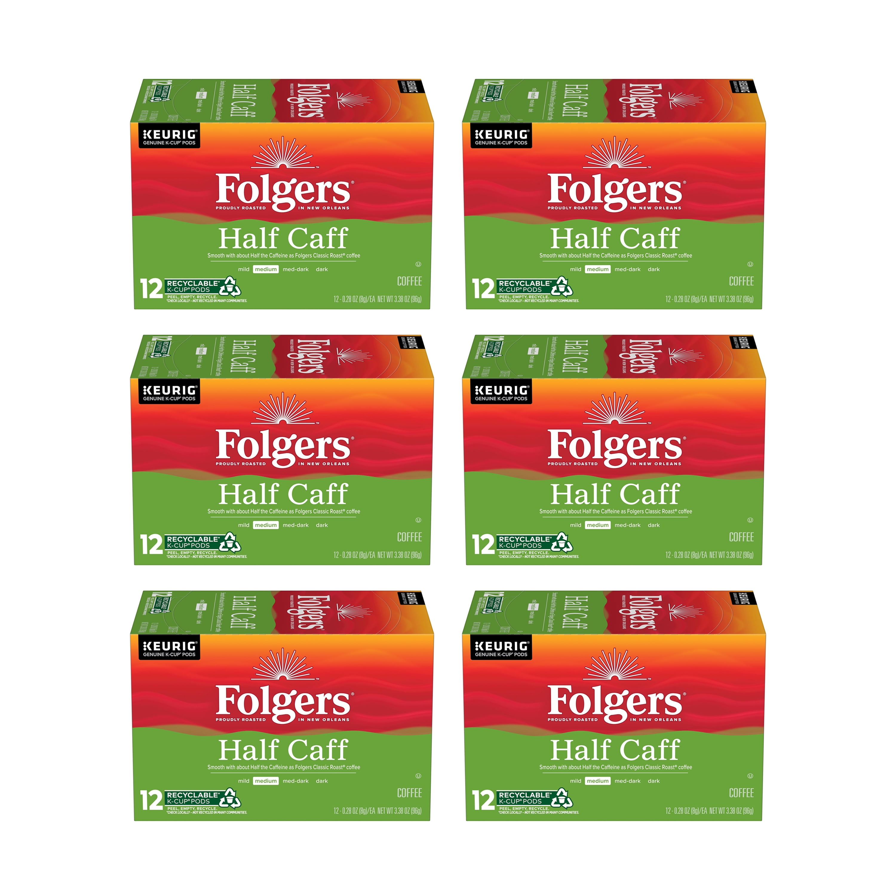 72 Count Folgers Half Caff Coffee Keurig K Cup Pods