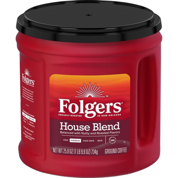 Folgers House Blend Ground Coffee, Medium Roast, 25.9 oz Canister