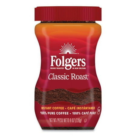 Folgers Instant Coffee Crystals, Classic Roast, 8 oz Jar, Medium, Each