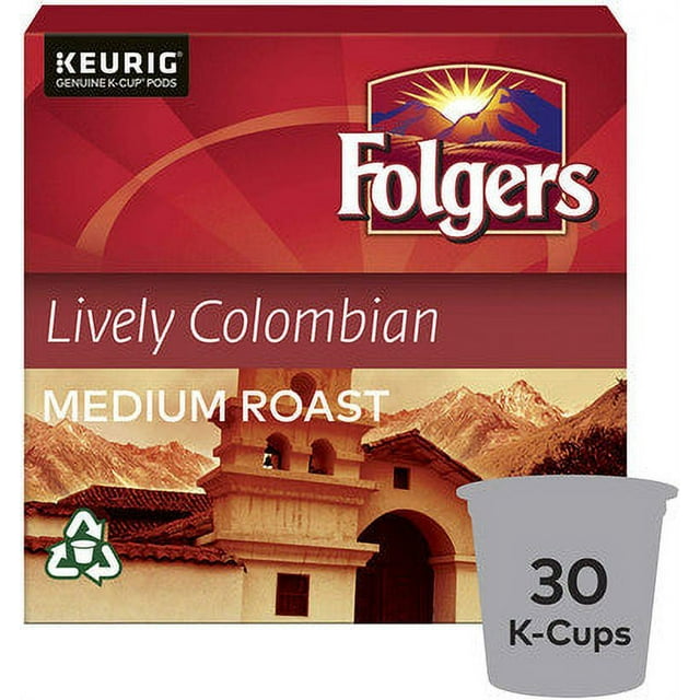 Folgers Lively Colombian KCup Coffee Pods 30 Count, {Imported from