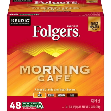 Folgers Morning Cafe, Light Roast Coffee, Keurig K Cup Pods, 48 Count Box