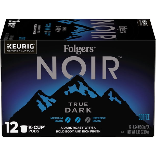 Folgers Noir True Dark, Dark Roast Ground Coffee, KCup Pods for Keurig