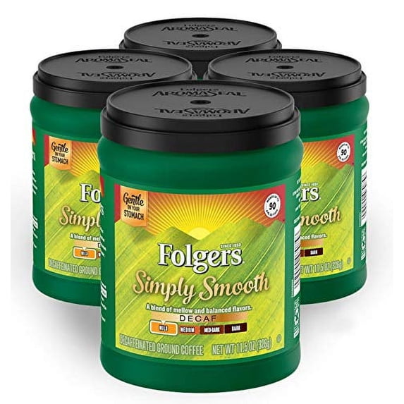 Folgers Simply Smooth Decaf Coffee Mild 4 Pack , Mild Roast, 11.5 Ounce (Packaging May Vary) - 4 Pack Bundle