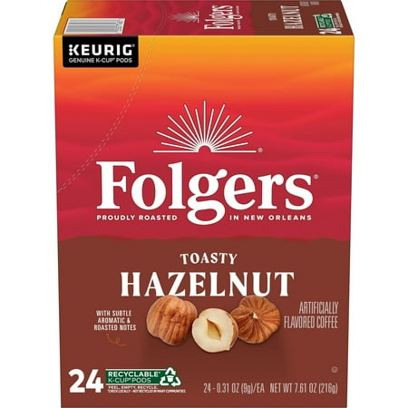 Folgers Toasty Hazelnut Artificially Flavored Coffee, Keurig K Cups, 24 Count Box