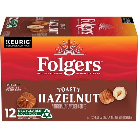 Folgers Toasty Hazelnut Flavored Coffee, 12 Keurig K-Cup Pods
