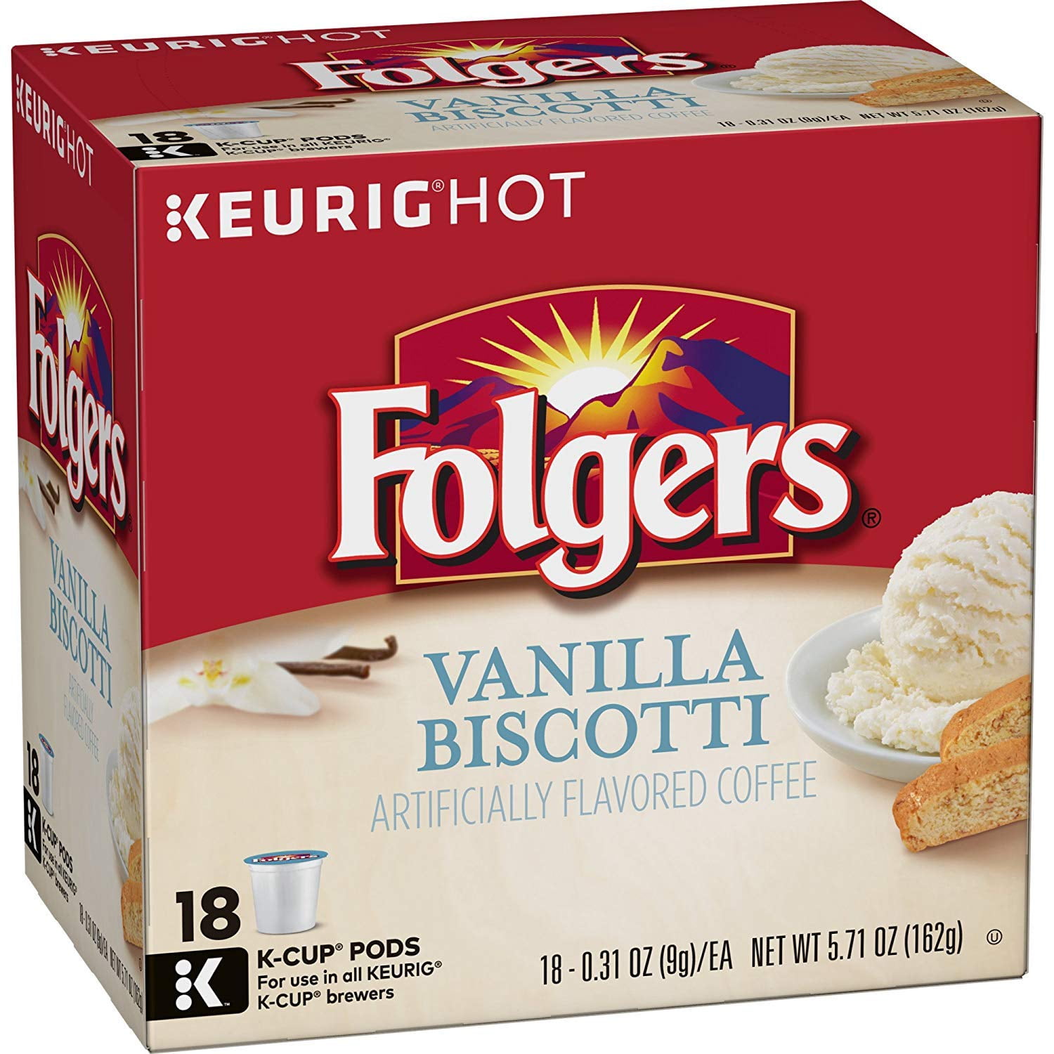Folgers Vanilla Biscotti Flavored Coffee, K Cup Pods For Keurig Coffee
