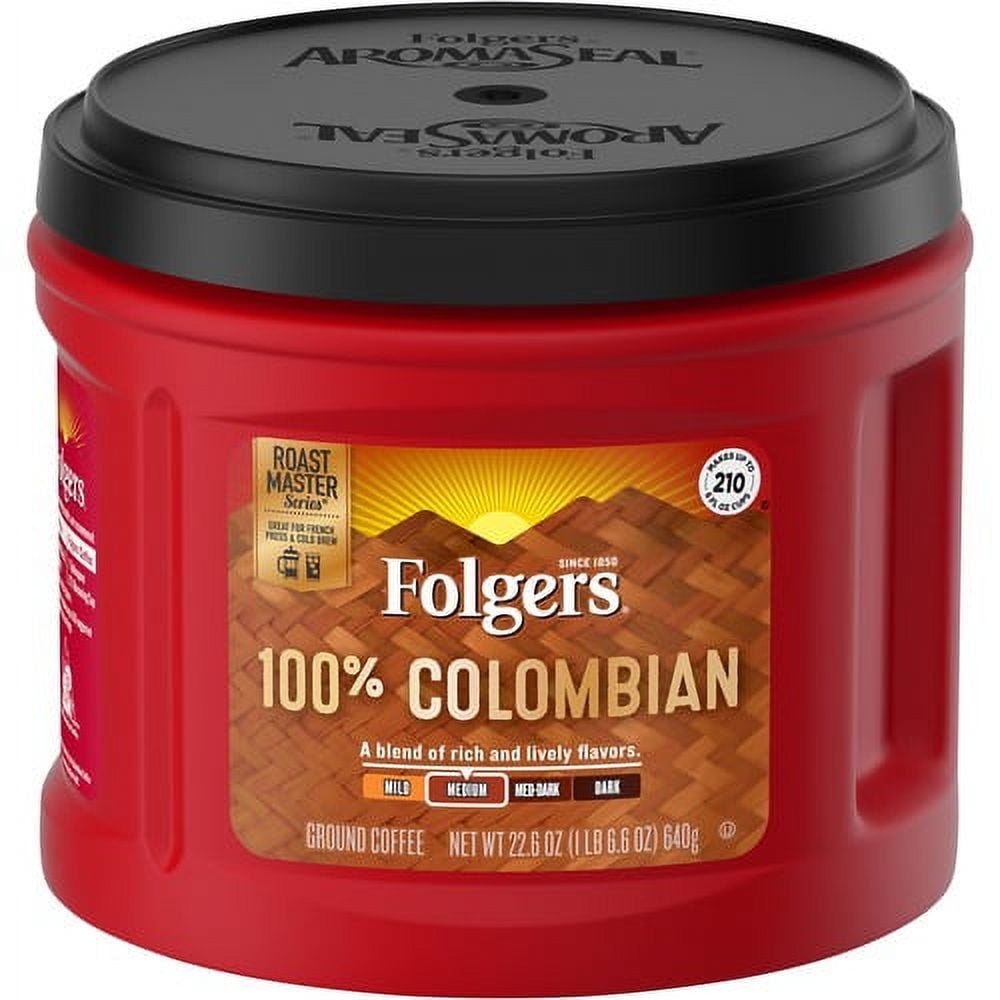 Folgers 100% Colombian Medium Roast Ground Coffee Canister 22.6oz (2 Pack)