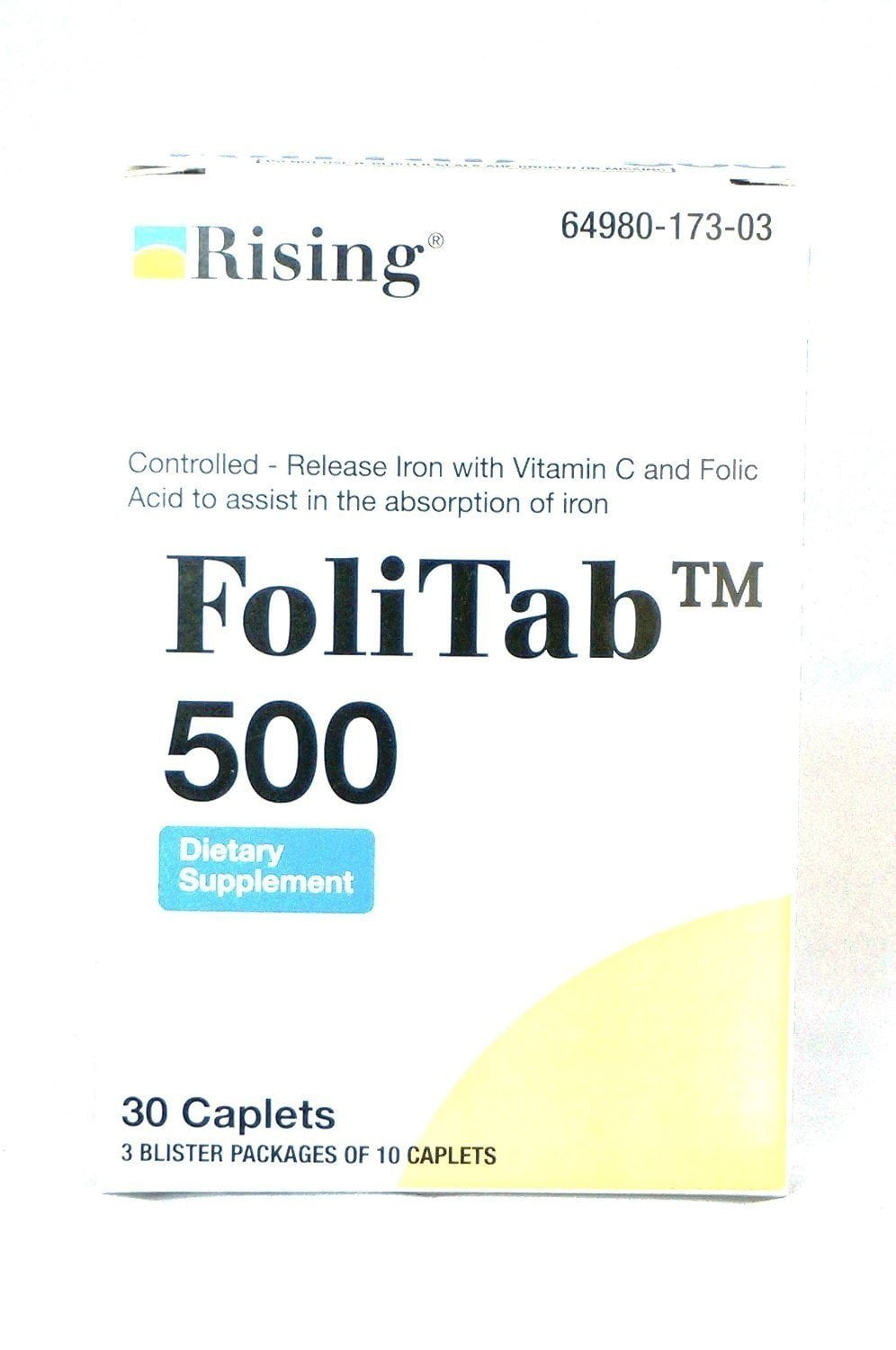 FoliTab 500 Controlled-Release Iron with Vitamin C & Folic Acid Caplets, 30 Count, 2 Pack