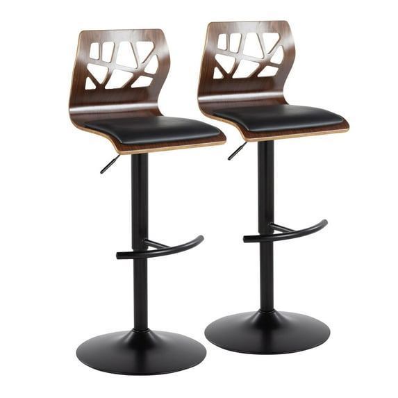 Folia Adjustable Bar Stool, Black Bar Stools, Bar Chairs, Swivel Bar Stools, Bar Stools Set of 2, Bar Stools for Kitchen Counter (Walnut Wood, Black Faux Leather)
