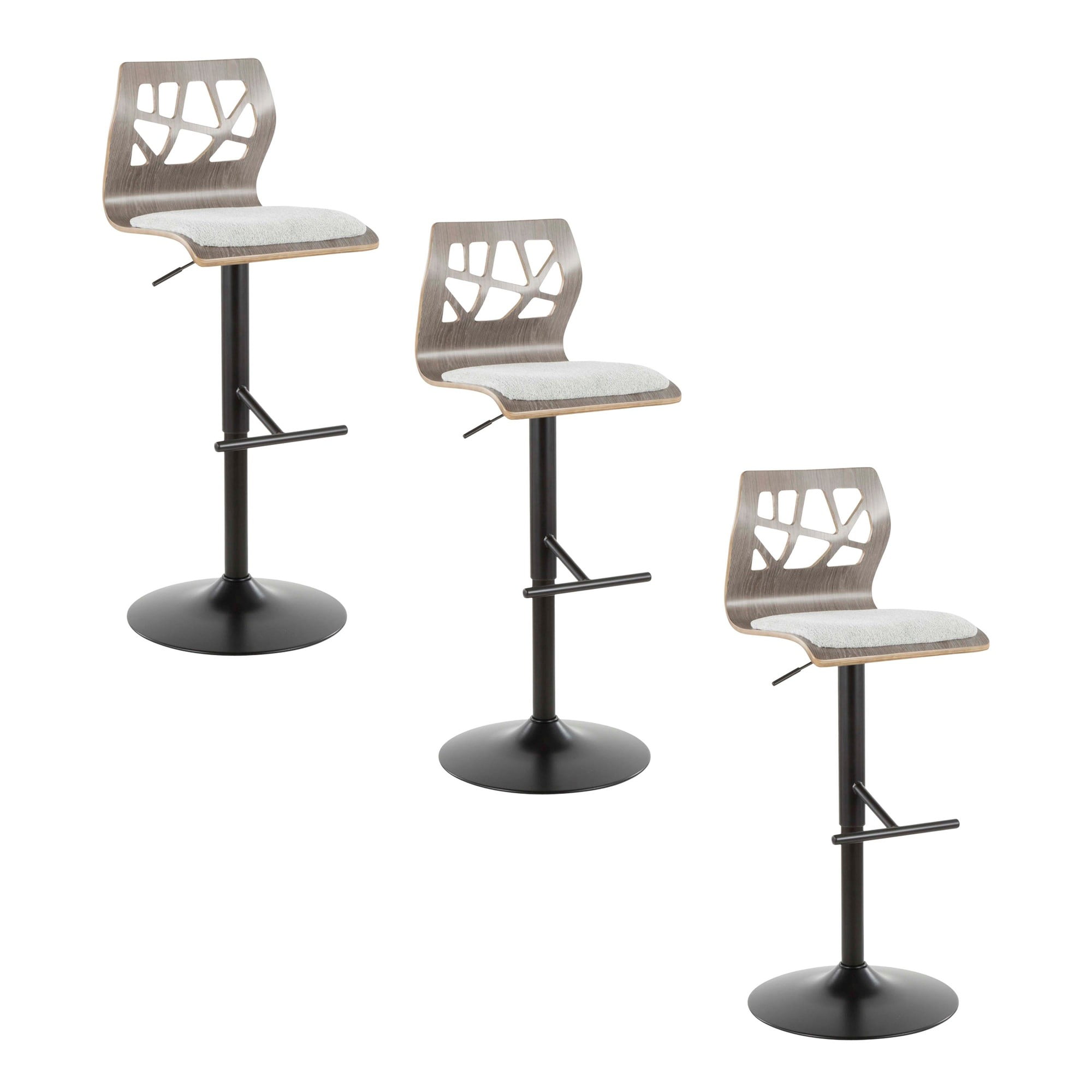 Folia Adjustable Swivel Bar Stools Set of 3 in Light Grey and Black
