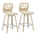 thumbnail image 1 of Folia Mid-Century Modern Counter Stool In Natural Wood, Cream Faux Leather, And Chrome Footrest - Set Of 2, 1 of 7