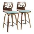 thumbnail image 1 of Folia Mid-Century Modern Counter Stool in Walnut Wood and Teal Fabric by LumiSource - Set of 2, 1 of 7