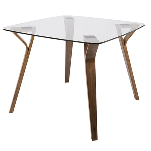 Contemporary Home Living 38.25" Clear Glass Square Top with Walnut Legs Dinette Table