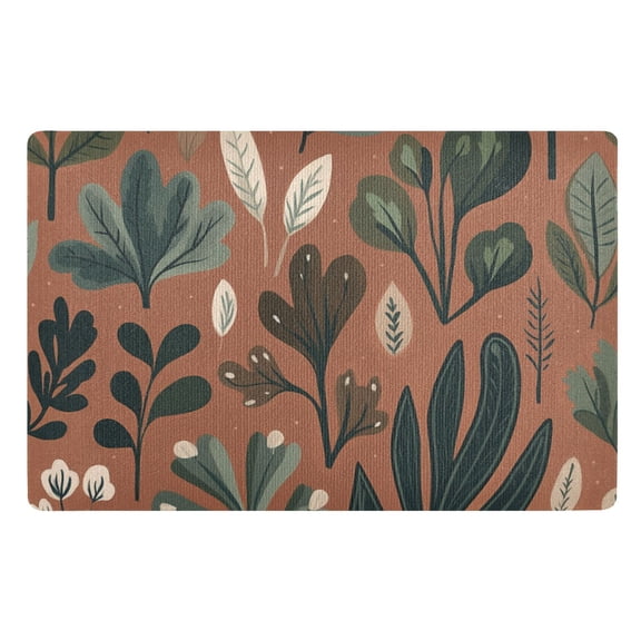 Foliage Design on Brown Floor Door Mat Outdoor Indoor for Home Entrance Welcome Mats 32"x20"