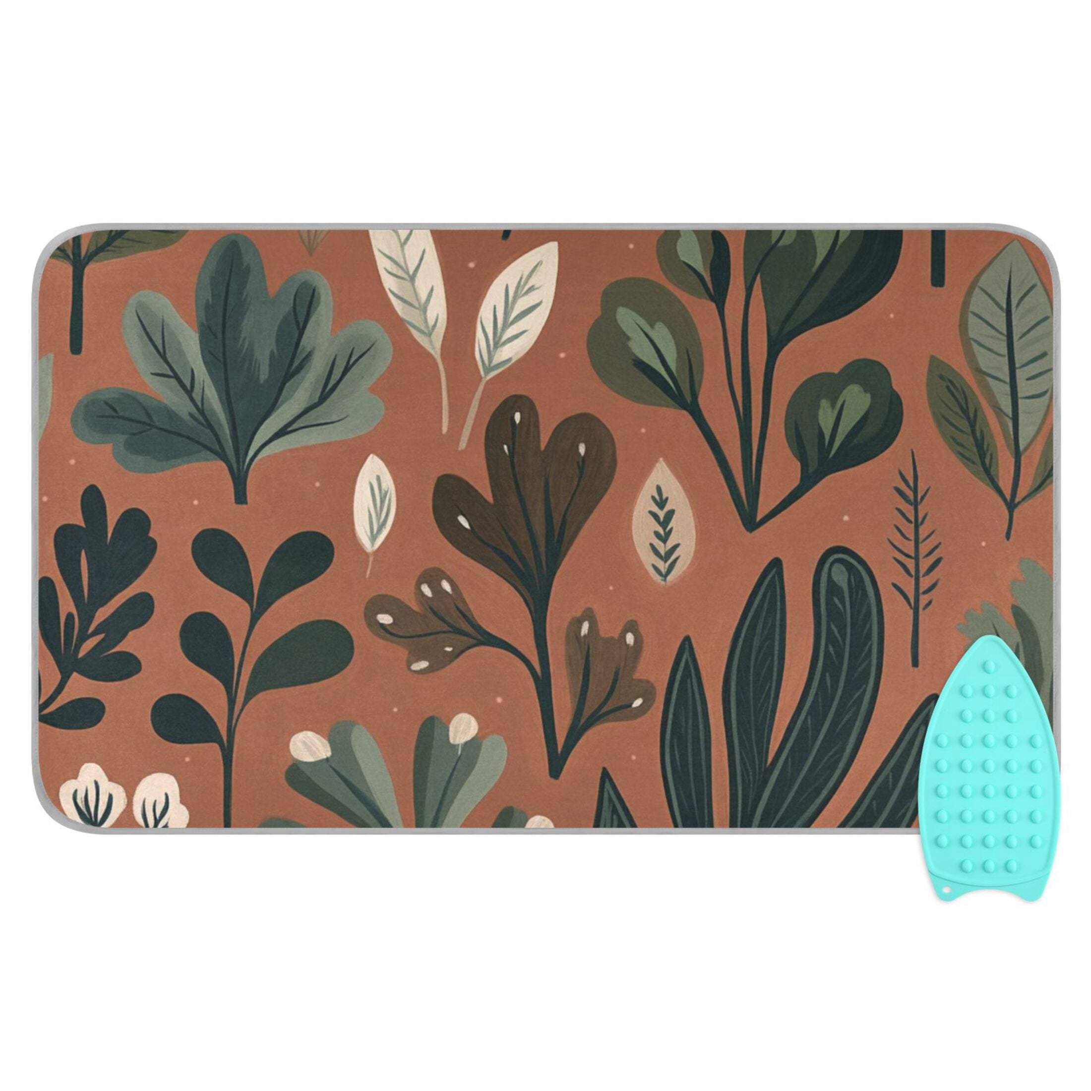Foliage Design on Brown Ironing Mat Blanket for Table Top Travel Portable Ironing Board Pad 47.2x27.6 Inch