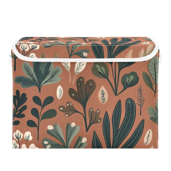 Foliage Design on Brown Large Storage Bins with Linen Collapsible Lid Storage Box 16.7 x 12.6 x 11.8in