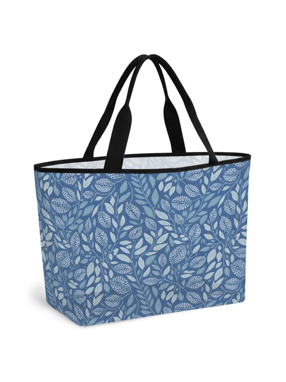 Foliage Leaves Beach Bag for Women, Large Breathable Mesh Beach Tote Bag, Vines Stems Twigs Ferns Zen Minimalist Sandproof Lightweight Travel Bags for Vacation Picnic Swimming Pool 15.7"x15.7"x9.1"
