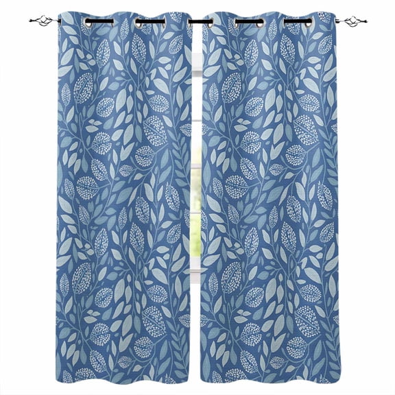Foliage Leaves Blackout Curtains for Bedroom Living Room Darkening Curtains 90 Inch Vines Stems Twigs Ferns Zen Minimalist Black Out Window Curtain Privacy Insulated Grommet Drapes 52"x90"x2