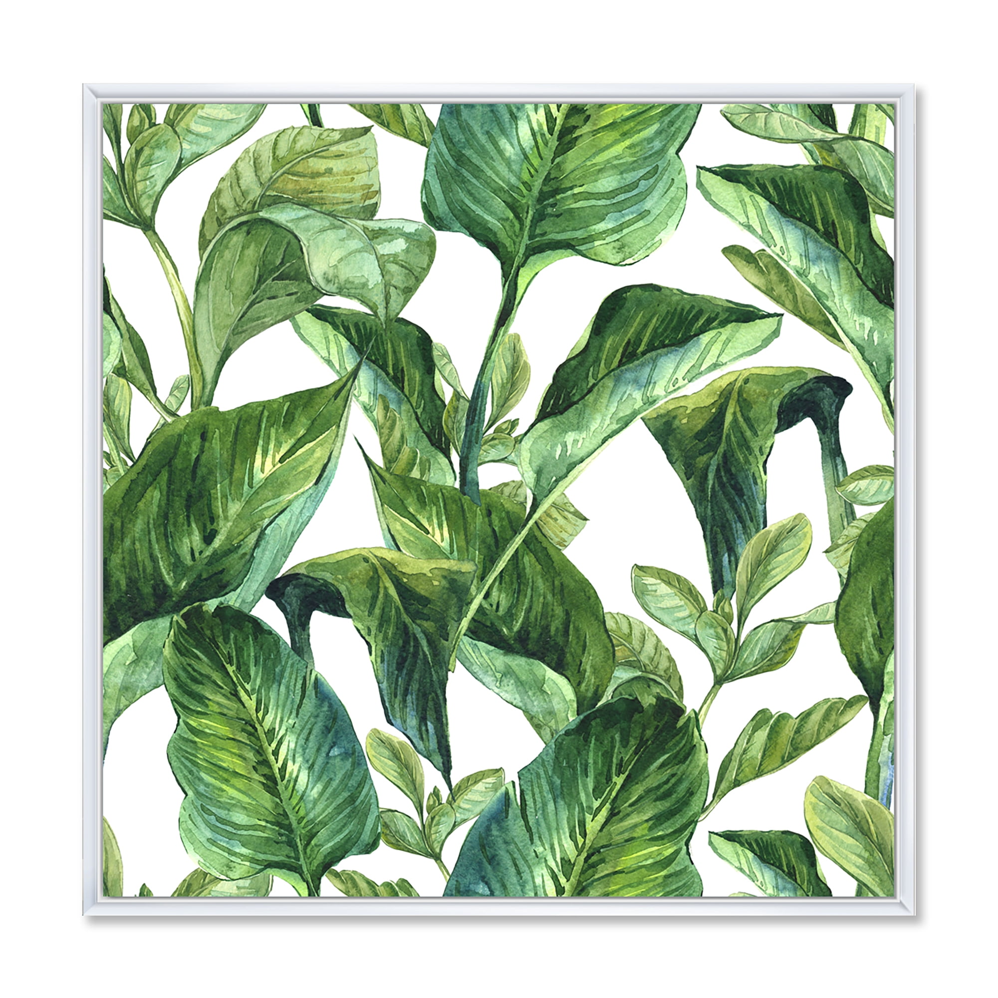 Foliage Of Tropical Leaves On White 30 in x 30 in Framed Painting Canvas Art Print, by Designart