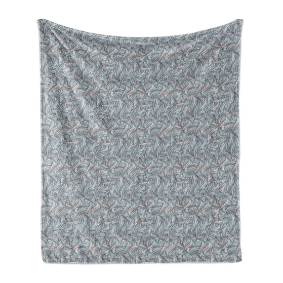 Foliage Soft Flannel Fleece Throw Blanket, Swirly Stripes and Curves Lines Foliage Branches Nature Abstract Forms, Cozy Plush for Indoor and Outdoor Use, 50" x 60", Cadet Blue and Peach, by Ambesonne