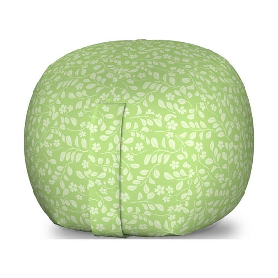 Foliage Storage Toy Bag Chair, Nature Springtime Seasonal Pastel Colored Repetitive Floral Leaves Pattern, Stuffed Animal Organizer Washable Bag, Large Size, Pistachio Green, by Ambesonne