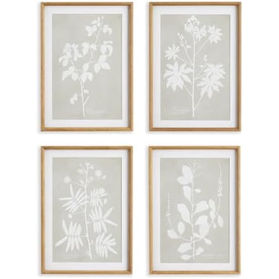 Foliage Study Set of 4: Elegant prints on taupe beveled mats warm wood frames perfect for sophisticated home decor. Grey$$Home Decor, Kitchen, & Other