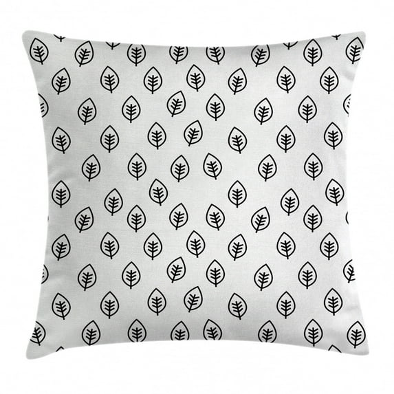Foliage Throw Pillow Cushion Cover, Minimalist Leaf Pattern Spring Nature Eco Rural Inspired Simplistic Art Design, Decorative Square Accent Pillow Case, 16 X 16 Inches, Black and White, by Ambesonne