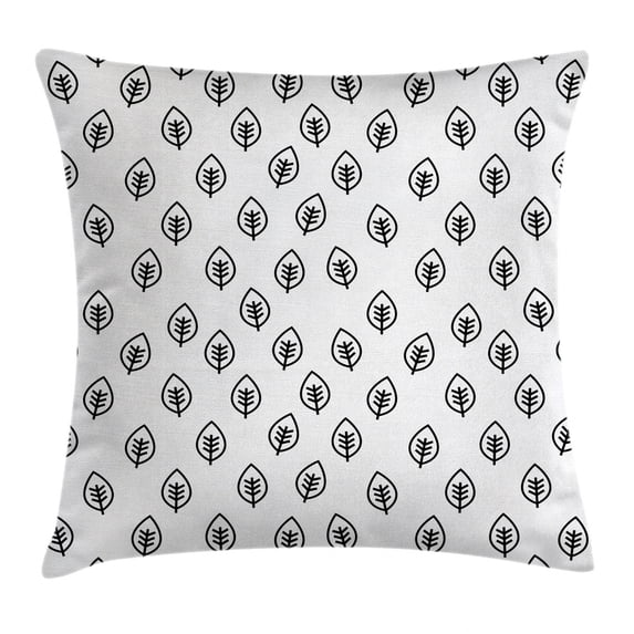 Foliage Throw Pillow Cushion Cover, Minimalist Leaf Pattern Spring Nature Eco Rural Inspired Simplistic Art Design, Decorative Square Accent Pillow Case, 18 X 18 Inches, Black and White, by Ambesonne
