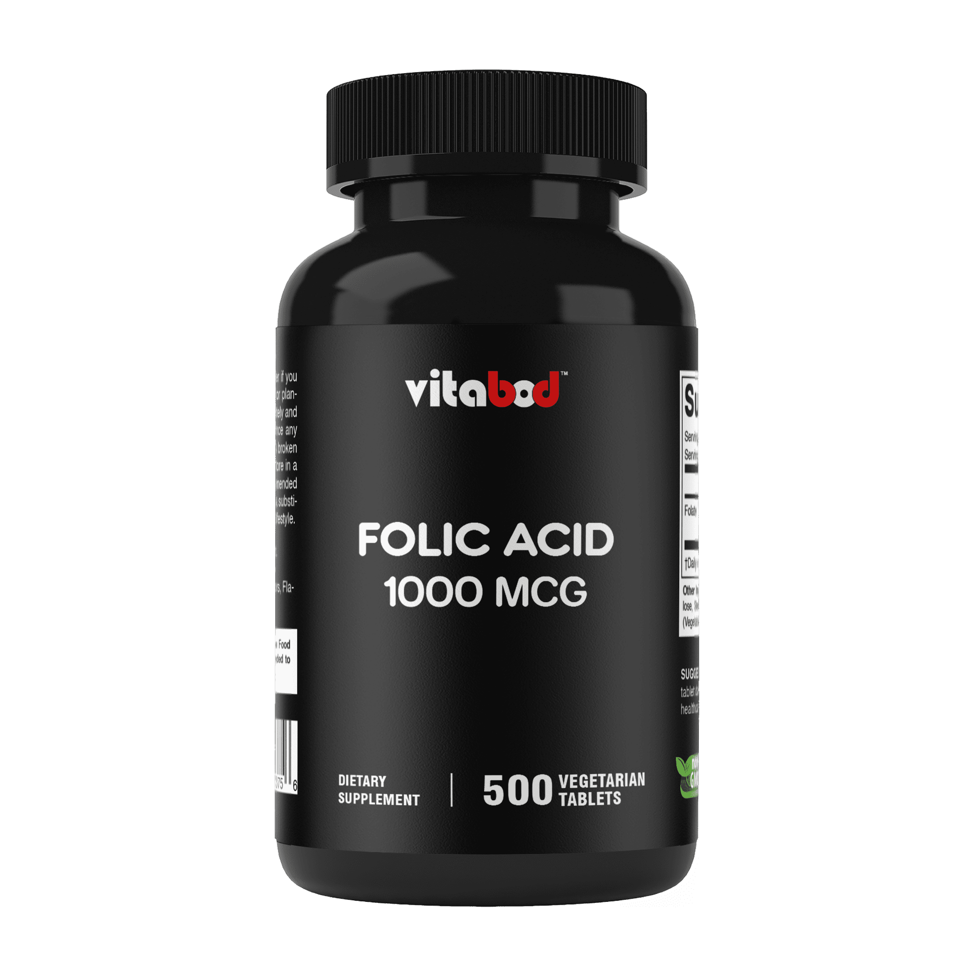 Folic Acid 1 mg (1000 mcg) (Vitamin B9) - 500 Vegetarian Tablets - an Essential Prenatal and Postnatal Vitamin