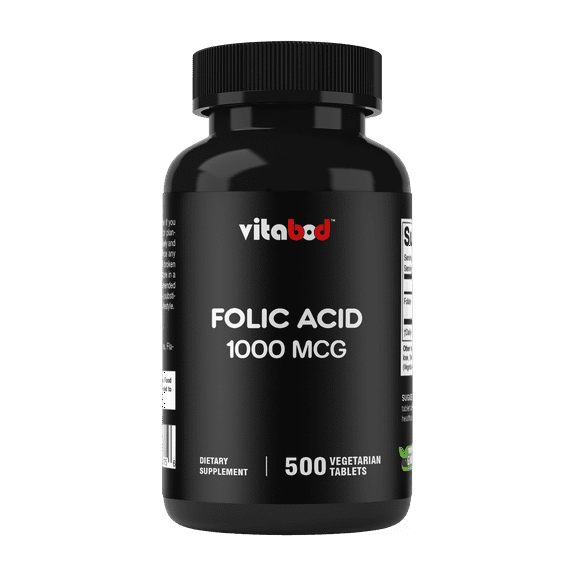 Folic Acid 1 mg (1000 mcg) (Vitamin B9) - 500 Vegetarian Tablets - an Essential Prenatal and Postnatal Vitamin